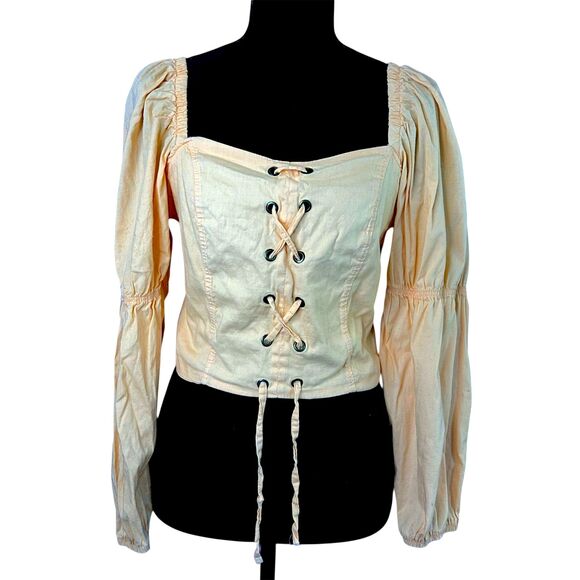 LOVE by Chesli Tops - Womens Sherbet Corset Long Sleeve Top Sz M Peasant Milkmaid Ren Faire Lace Up
